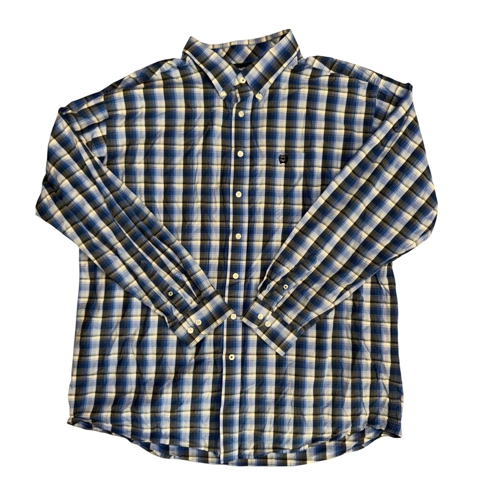 Cinch Mens XXL Blue Plaid Long Sleeve Button Down Western Shirt Cotton